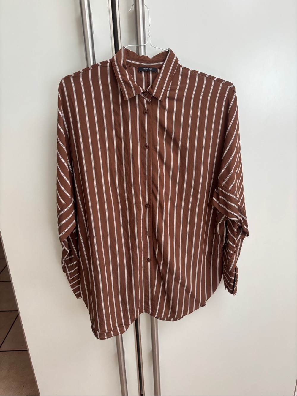 Massimo Dutti Brown and White Striped Button-Up Blouse Size Small - Picture 8 of 16